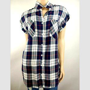 Jack's Girlfriend Short Sleeve Blue Flannel Shirt Size Medium